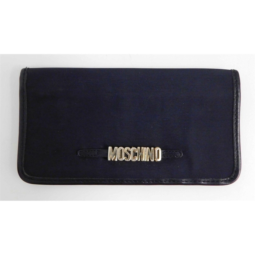 Moschino Redwall Italy Vintage Black Nylon Leather Checkbook Clutch Wallet